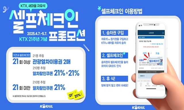 코레일이 다음달 7일까지 진행하는 자유석 ‘셀프체크인’ 경품행사 안내. 코레일 제공