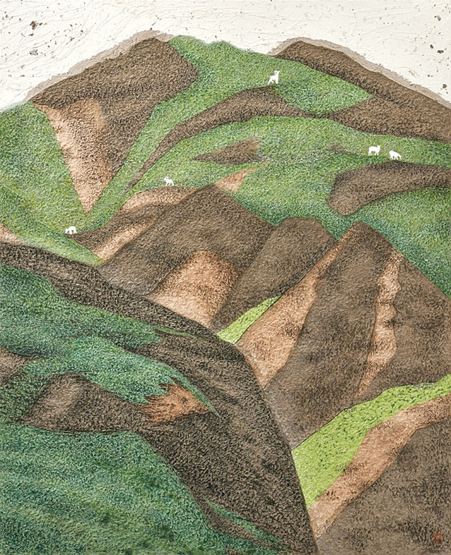 구민선 ‘알래스카 풍경’, 160×130㎝, 한지, 닥원료, 2024.