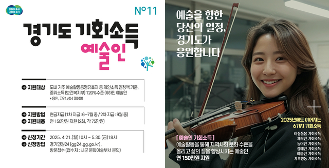 남양주시는 4월 21일부터 5월 30일까지 안정적인 예술환경 조성을 위한 ‘경기도 예술인 기회소득’ 지급 신청을 받는다. 남양주시 제공