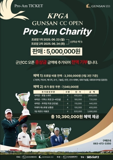 군산CC는 다음달 열리는 KPGA투어 군산CC오픈 총상금에 추가하는 채리티 프로암 패키지를 판매한다. 군산CC 제공