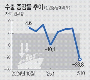 이달 수출 4년7개월만 최대 낙폭… 관세쇼크에 대미 수출은 30% 급감