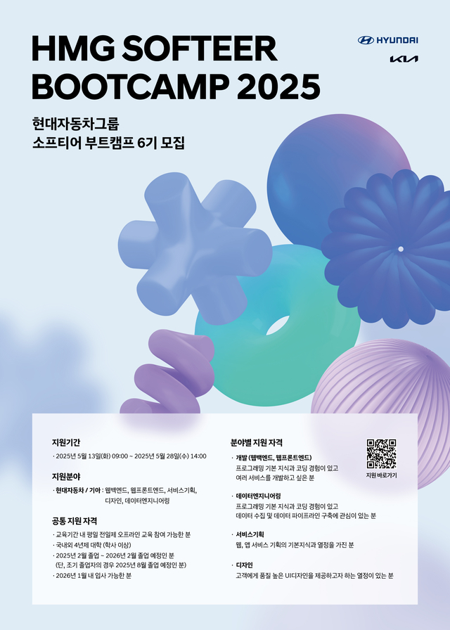 현대자동차그룹의 소프트웨어 개발 인력 양성· 우수 인재 발굴 채용 연계형 교육 프로그램인 ‘소프티어 부트캠프’ 6기 모집 포스터. 현대차그룹 제공.