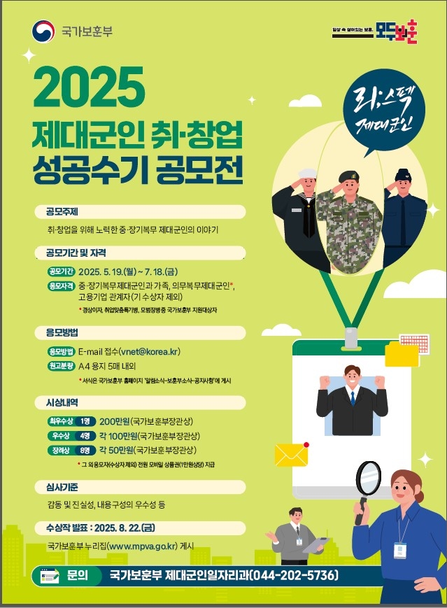 2025 제대군인 취·창업 수기 공모전 포스터. 국가보훈부 제공