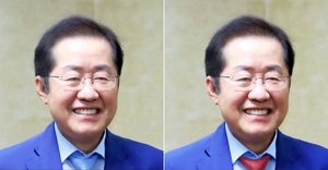 홍준표, 넥타이 색깔 ‘파랑→빨강’ 또 바꿨다…尹 탈당 때문?