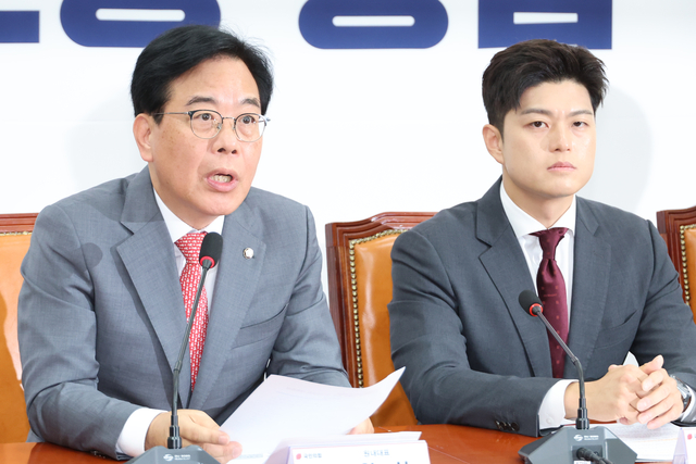 송언석 국민의힘 원내대표가 19일 서울 여의도 국회에서 열린 “비리백화점 이재명 정부 인사청문회 대책회의”에서 발언하고 있다. 연합뉴스