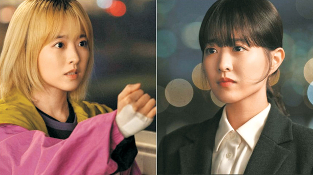 드라마 ‘미지의 서울’ 속 주인공 미지(왼쪽 사진)와 미래. 박보영 배우가 1인 2역을 하는 이 드라마는 일란성 쌍둥이 자매가 세상 풍파를 이겨내며 성장해 가는 이야기를 다루고 있다. tvN 제공