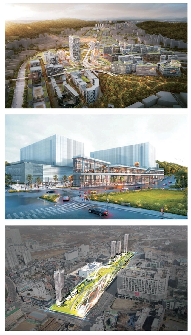 위에서부터 남양주 왕숙신도시 도시첨단산업단지, 카카오 디지털 허브, (가칭)정약용공원 조성사업 추진계획 조감도. 남양주시청 제공