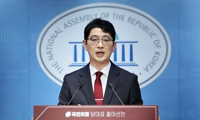 주진우 국민의힘 의원이 24일 오전 서울 여의도 국회 소통관에서 당대표 출마선언 기자회견을 하고 있다. 뉴시스