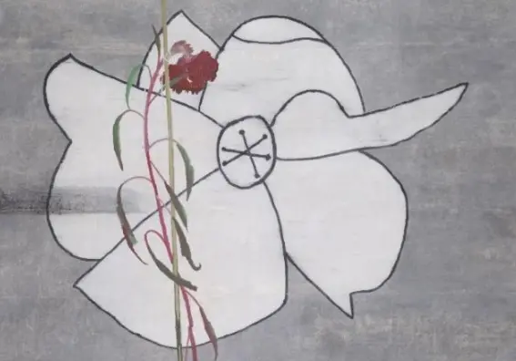 지지않는 꽃,장지에 먹, 분채, 132x182cm, 2024