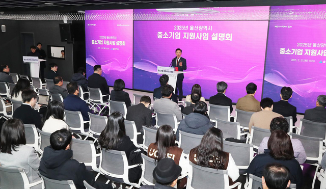 울산시가 지역 중소기업을 대상으로 지원사업 설명회를 갖고 있다. 울산시청 제공
