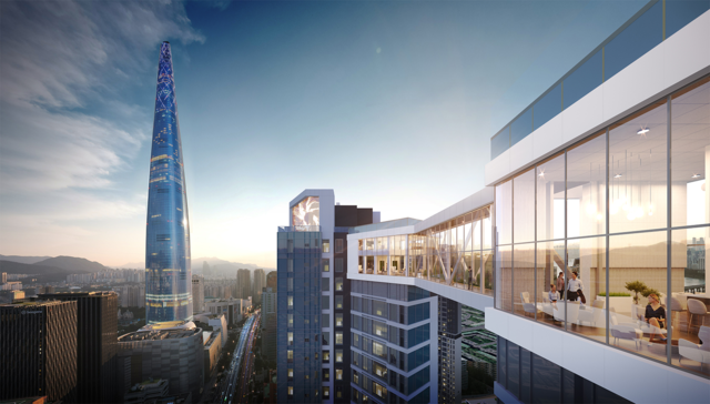 롯데건설이 하이엔드 주거 브랜드 ‘르엘(LE-EL)’을 앞세워 서울 청담, 잠실 등 부촌에서 시장 지배력을 넓혀가고 있다. 사진은 롯데월드타워 조망이 가능한 잠실 르엘 스카이 커뮤니티.  롯데건설 제공