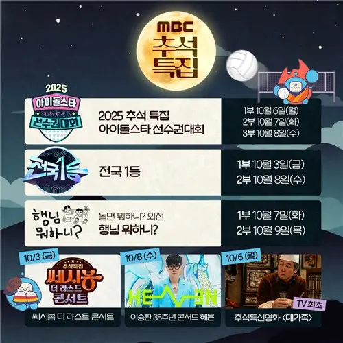 MBC 추석특집 방송 편성표[연합뉴스]