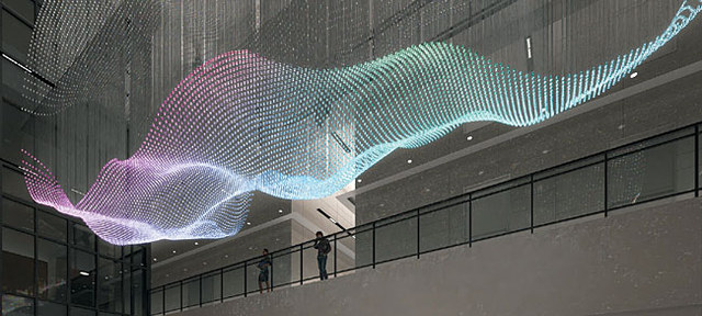 송태관 ‘해운지몽’, 12×4×2m, 선캐처와 광섬유, 프로젝터, 2025.