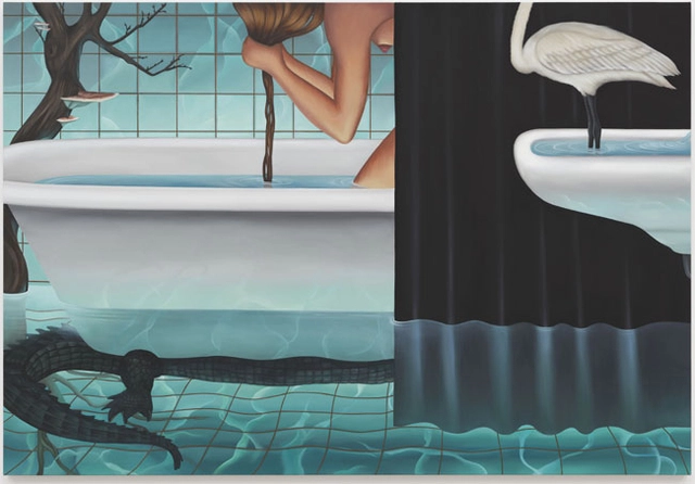 검은 커튼이 캔버스를 분할해 마치 이면화처럼 보이는 작품 ‘샘(La Source·2025)’.화이트큐브 제공