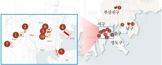 피란수도 부산유산 위치도