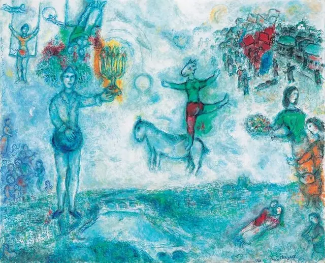 마르크 샤갈 , ‘파리의 풍경’, oil and tempera on canvas, 131.5×162.3cm, 1978, 추정가 60억~90억원.  서울옥션 제공