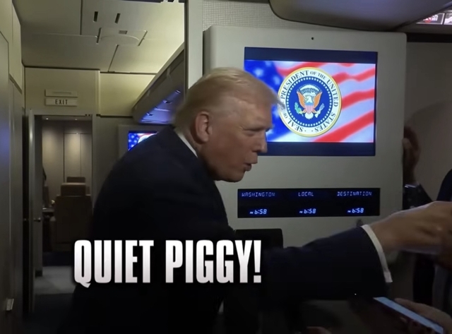 도널드 트럼프 미국 대통령이 기자에게 “조용히 해 돼지야(Quiet, piggy)”라고 말하는 모습. 유튜브 캡쳐