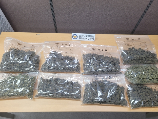 경찰이 압수한 대마초. 전남경찰청 제공