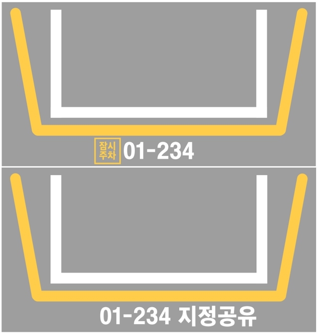 서울 영등포구의 잠시주차(위), 지정주차 공유(아래) 바닥 표시. 영등포구청 제공