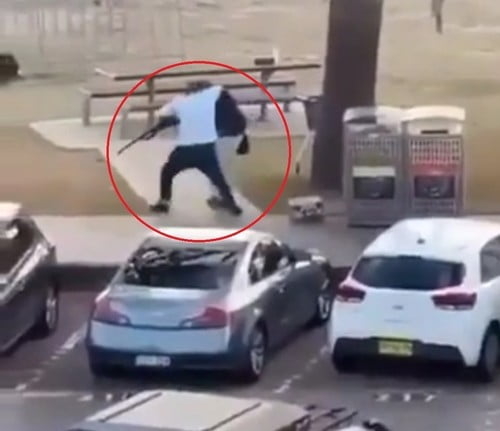 14일 호주 시드니 본다이 해변에서 벌어진 총기난사 사건에서 시민 아흐메드 알 아흐메드가 총격범과 몸싸움을 벌이고 있다. SNS 캡처