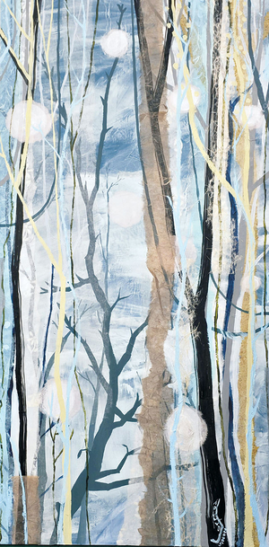 심선남 ‘겨울숲’, 120×60㎝, 한지와 아크릴, 2025.