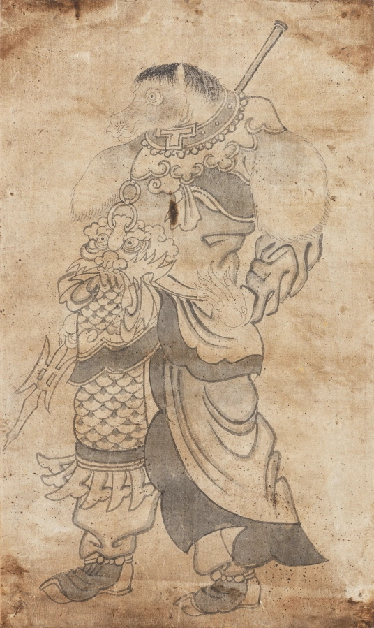 민화 십이지신도(十二支神圖) 중 말을 의인화한 부분.