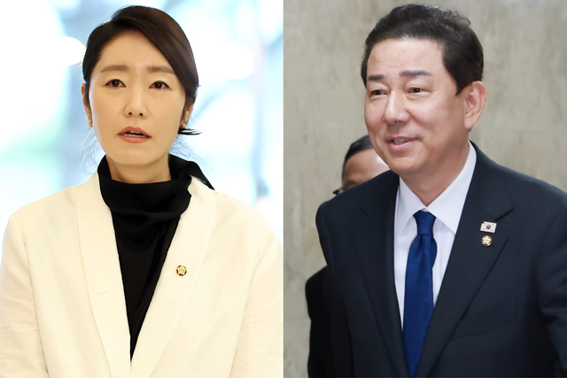 2022년 지방선거 후보자 공천 과정에서 현금 1억 원을 받았다는 의혹이 제기된 강선우(왼쪽) 무소속 의원과, 사실을 알고도 무마했다는 의혹을 받는 김병기 민주당 의원