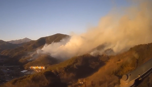 21일 오후 3시 31분께 전남 광양시 옥곡면에서 산불이 확산하고 있다. 전남소방본부