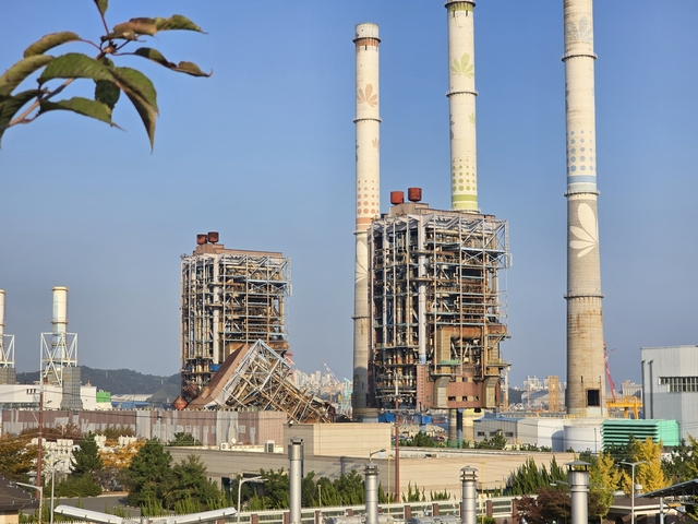 지난해 11월 6일 한국동서발전 울산화력 발전소 보일러타워가 해체작업중 붕괴됐다.