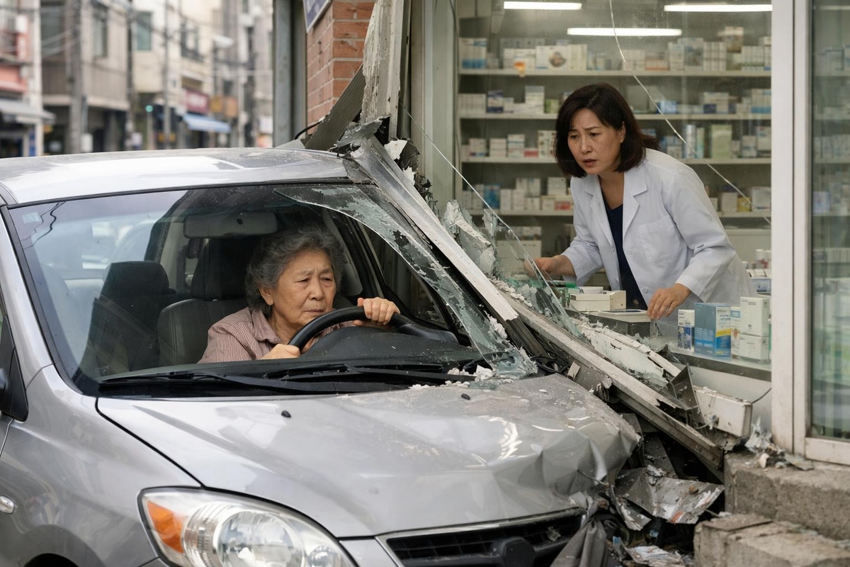 “운전 미숙해서” 70대 노인, 자동차 몰고 약국 돌진