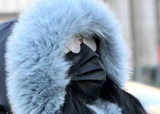 서울 세종대로에서 한 시민이 안경에 성애가 낀채 강취위를 뚫고 출근하고 있다.  문화일보 자료 사진