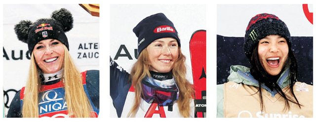 왼쪽부터 린지 본, 미케엘라 시프린, 클로이 김.