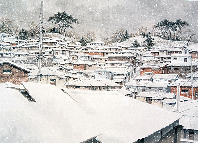 김옥재 ‘달동네 37’, 84×61㎝, 한지에 수묵채색, 2025.