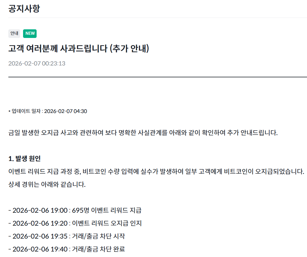 내 계좌에 2000비트코인이? … 빗썸, 초유의 오지급 사고