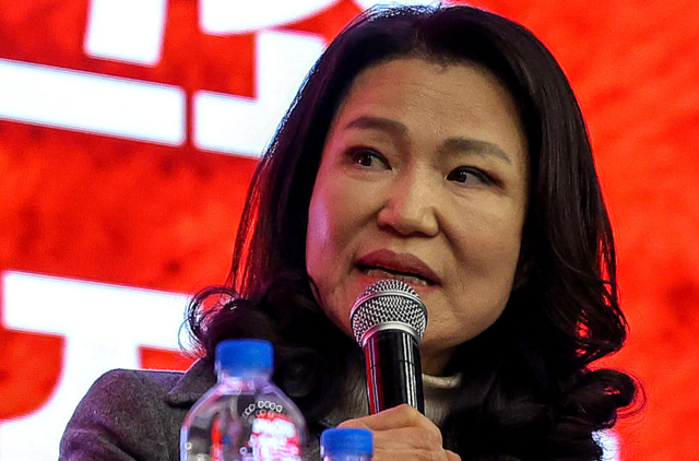 이진숙 전 방송통신위원장이 9일 대구 수성구 그랜드호텔에서 열린 ‘위풍당당 이진숙입니다’ 출판을 기념하는 북콘서트에서 발언하고 있다. 뉴시스