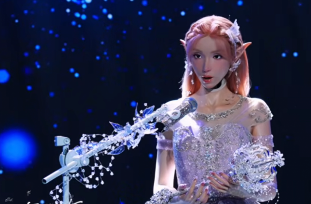 중국 로봇업체 아지봇이 공개한 로봇 갈라쇼에서 휴머노이드 로봇이 노래를 부르고 있다. 아지봇 유튜브