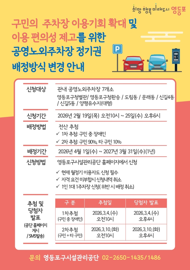 서울 영등포구의 공영노외주차장 월정기 배정방식 변경 안내문. 영등포구청 제공
