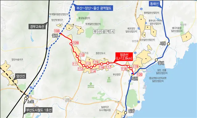 도시철도 정관선 노선도. 부산시청 제공