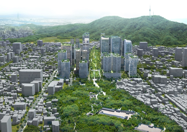 서울시가 세운지구 정비사업을 통해 계획 중인 종묘~남산을 잇는 도심 녹지축 조감도. 서울시청 제공