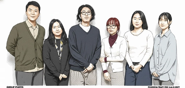 백동현 사진부 기자가 촬영한 문화부 기자들의 모습을 인공지능(AI)을 활용해 가공했다. 왼쪽부터 안진용·인지현·신재우·박동미·이민경·김유진 기자.