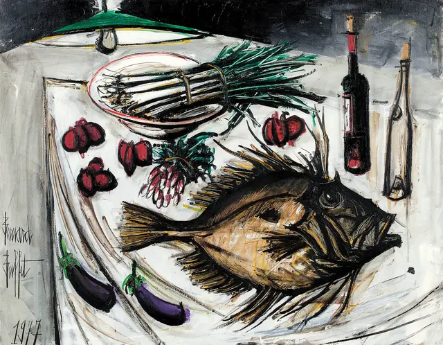 베르나르 뷔페(1928 - 1999)의  ‘French Nature morte au Saint-Pierre’, oil on canvas
114×146cm , 1977, 추정가는 4~7억 원. 케이옥션 제공