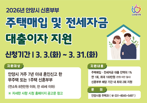 안양시, 신혼부부 주택매입·전세 대출이자 지원…주거비 부담 완화