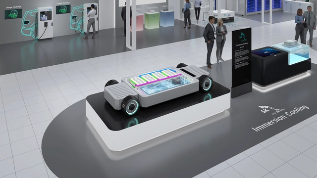 SK온이 11~13일 서울 강남구 코엑스에서 열리는 국내 최대 배터리 산업 전시회 ‘인터배터리 2026’ 전시관 내 선보일 액침냉각 팩 모형. SK온 제공