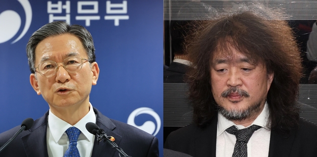 정성호(왼쪽) 법무부 장관과 김어준 씨. 연합뉴스 뉴시스