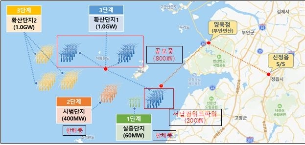 16일 추가 지정된 전북 서남권 해상풍력 집적화 단지 위치도. 전북도청 제공