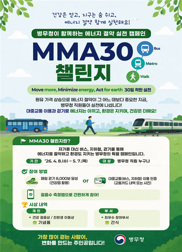 병무청 전 직원 대상 에너지 절약 ‘MMA30 챌린지’ 캠페인 포스터. 병무청 제공