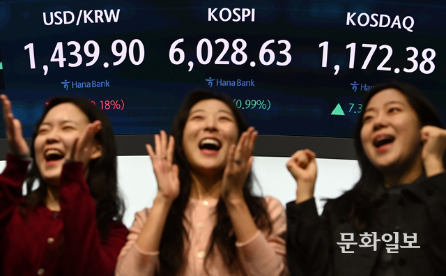 코스피가 6000를 돌파했던 지난 2월 24일 서울 중구 하나은행 본점 딜링룸. 박윤슬 기자