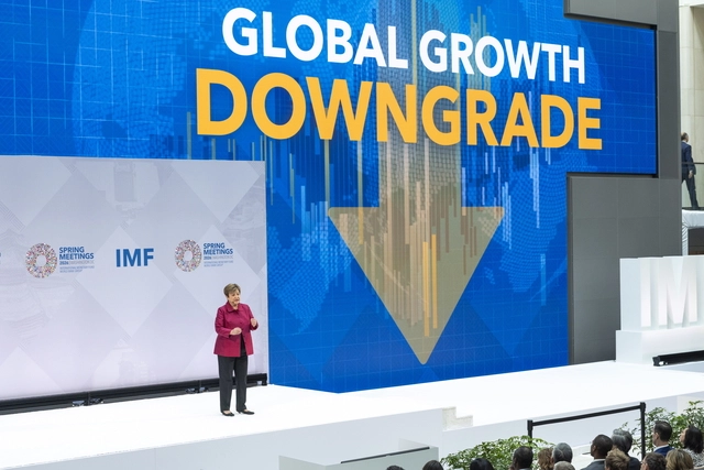 크리스탈리나 게오르기에바 국제통화기금(IMF) 총재가 지난 9일 미국 워싱턴DC에서 IMF·세계은행 춘계회의를 앞두고 연설하고 있다. EPA 연합뉴스