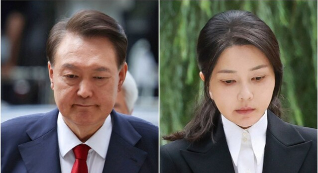 윤석열(왼쪽) 전 대통령과 부인 김건희 여사. 연합뉴스