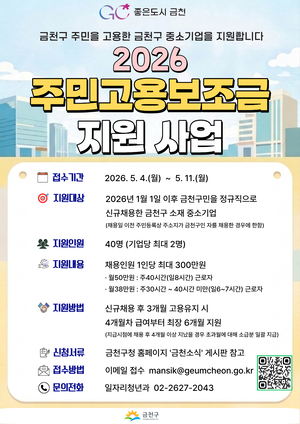 금천구, 주민고용보조금 지원 실시…“지역 기업·주민 상생 유도”